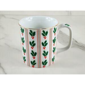 Otagiri Christmas Coffee Mug Teacup 8oz Holly Berry 3 1/2" Gold Trim 80s Japan